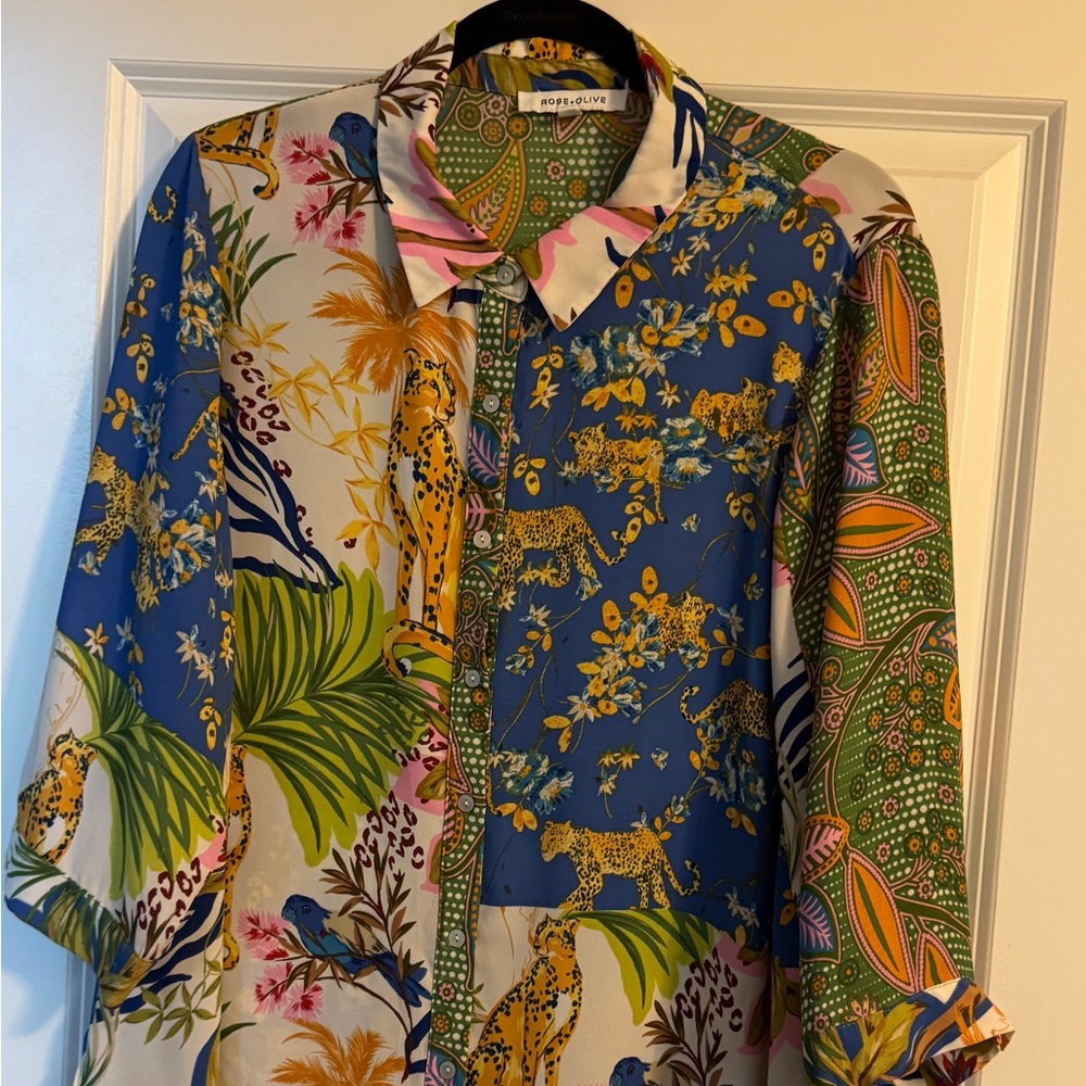 Rose & Olive Blue and Green Jungle Print Women’s Shirt